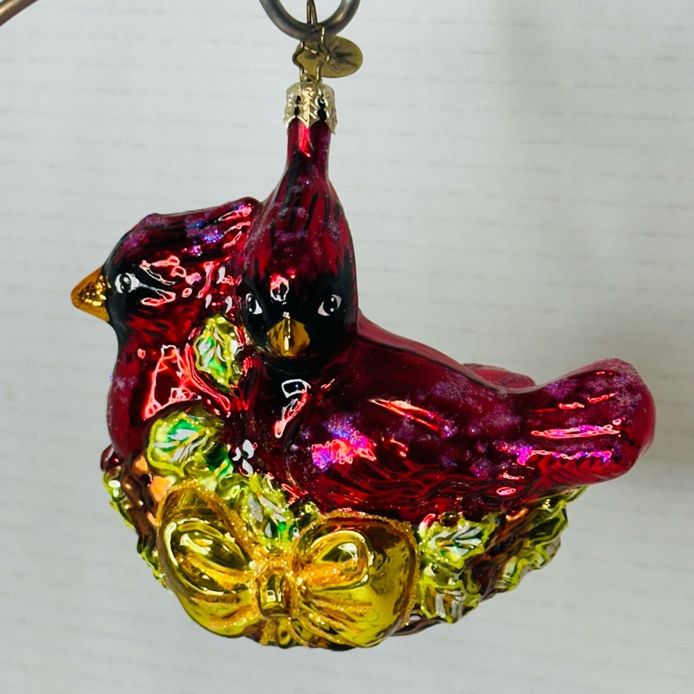 Christopher Radko Holly Nest Cardinals Ornament EUC